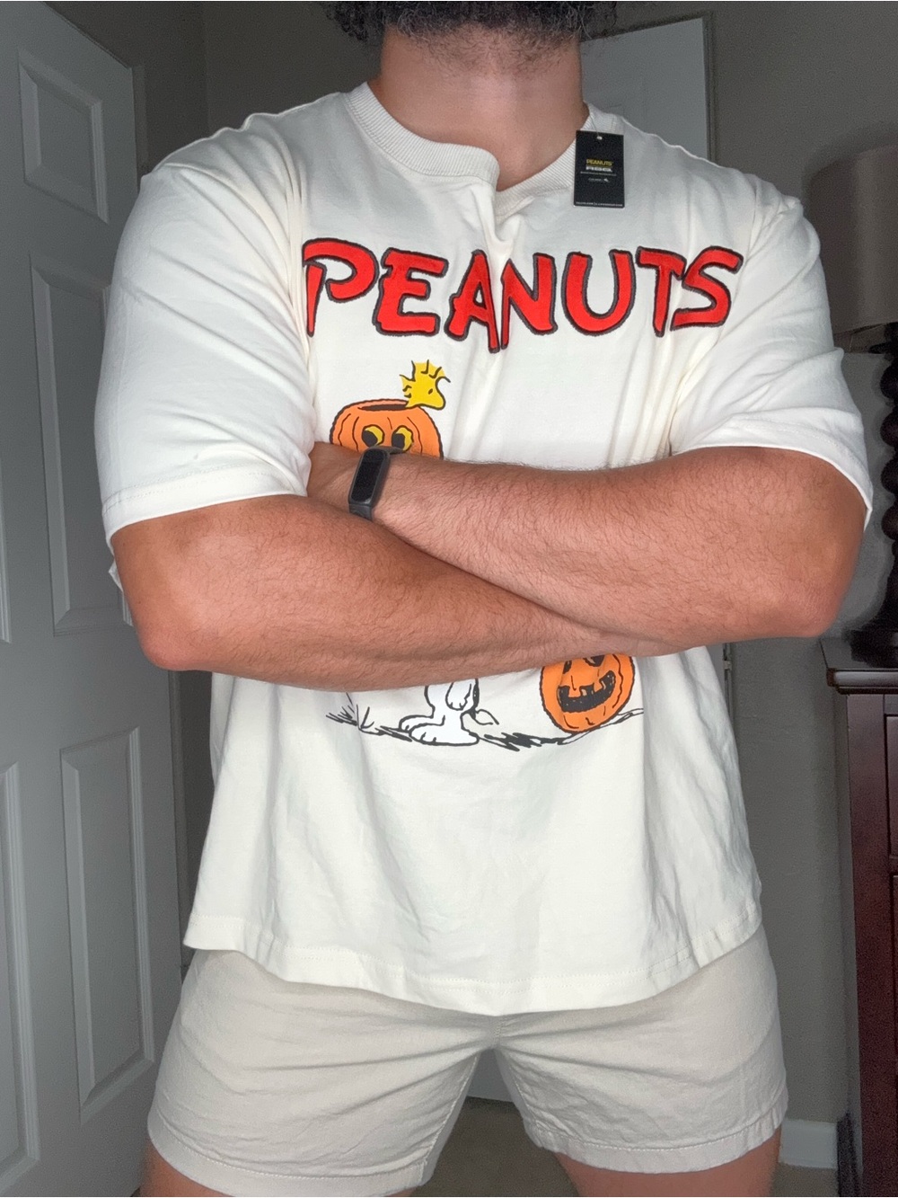 RSQ Cream Peanuts Short-Sleeve Tee with Orange Graphic
